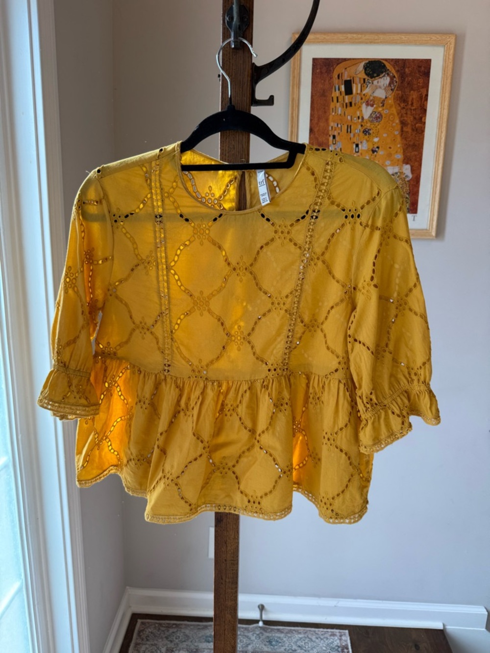 Women’s Mustard Yellow Eyelet Peplum Top